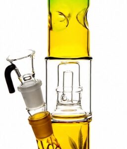 2804-glass bong cilinder rasta colors & leaves